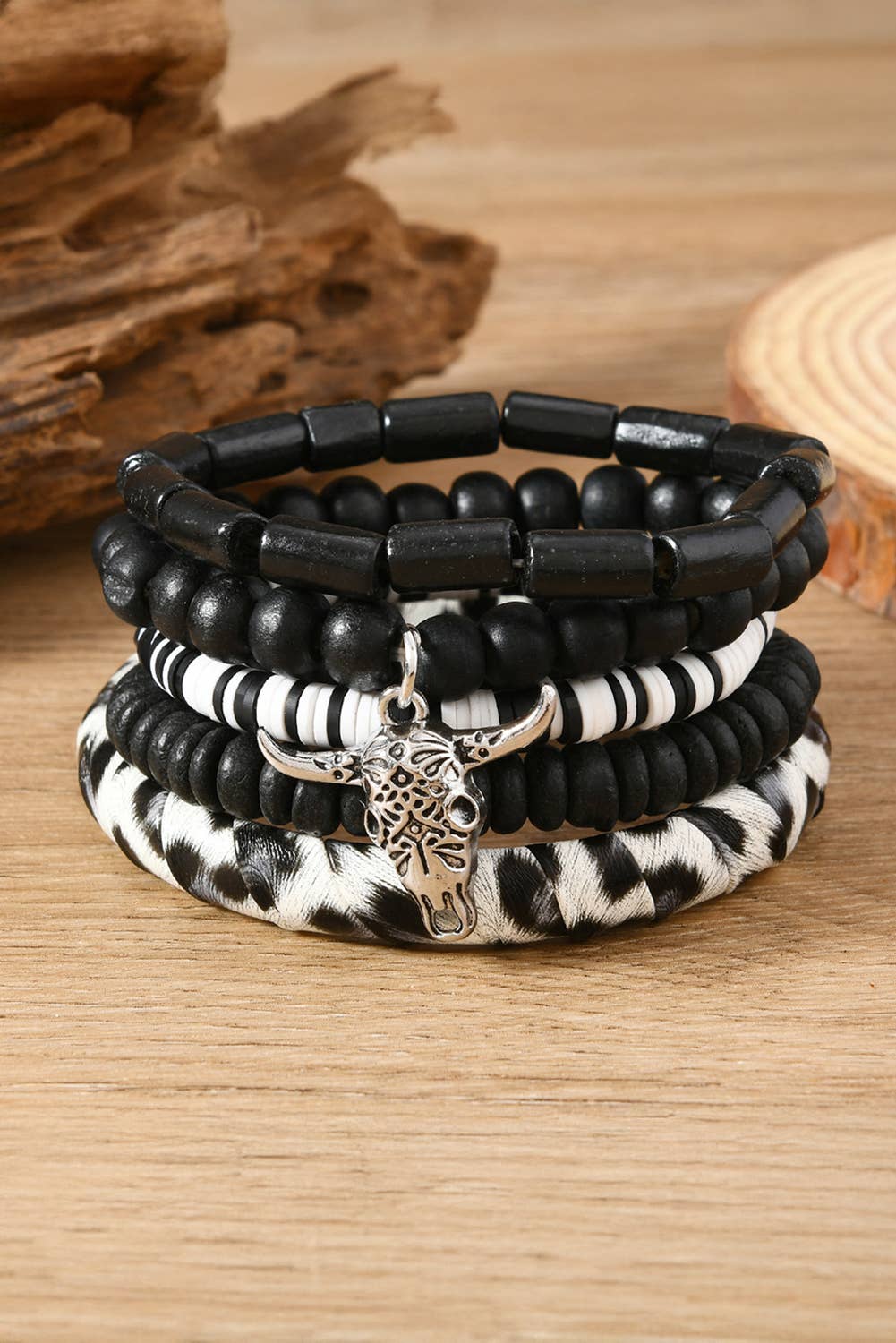 Timber Beads Western Skull Head Charm 5pcs Bracelet Set