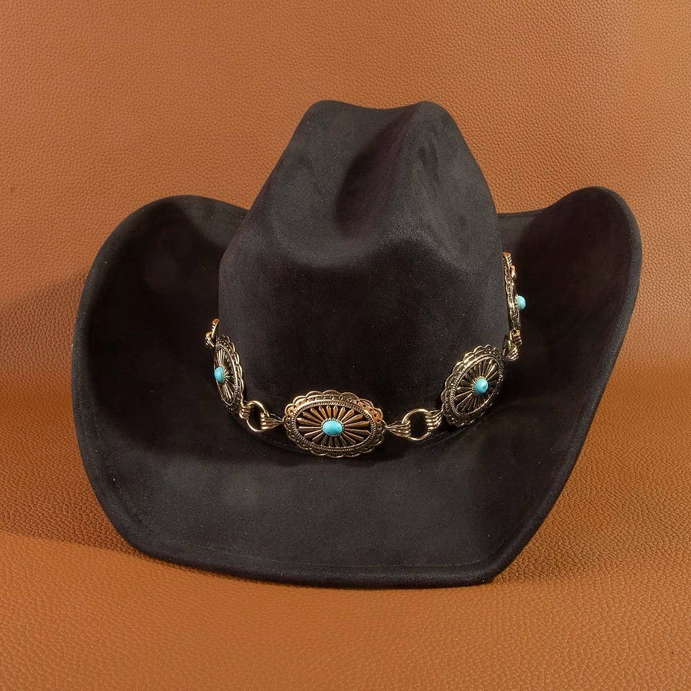 Turquoise Stud Concho Belt Western Cowboy Hat