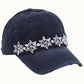 Bejeweled Bling Glitz Distressed Cap, Adjustable: Burnt Orange