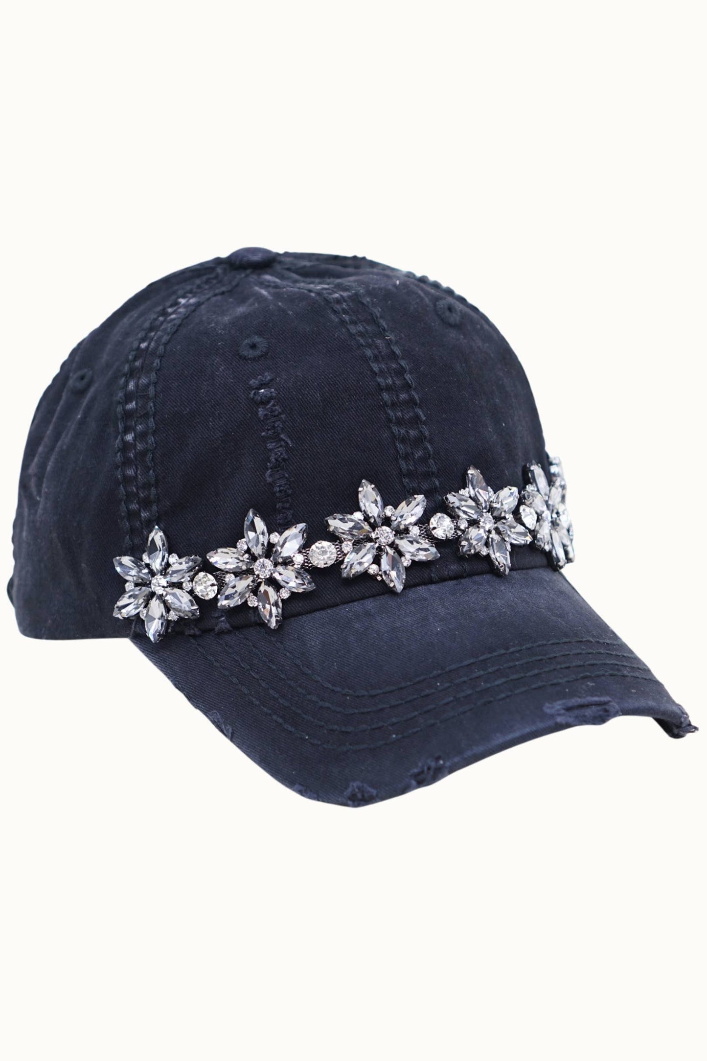 Bejeweled Bling Glitz Distressed Cap, Adjustable: Burnt Orange