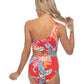 522043-RED TROPICAL ONE SHOULDER ONE PIECE SWIMSUIT