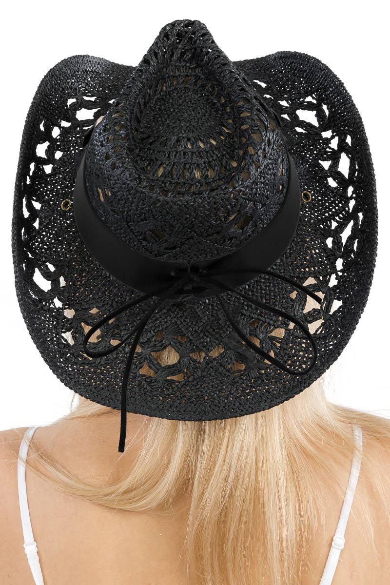 Longhorn Monochrome Belt Crochet Woven Cowboy Hat: Hot Pink