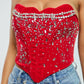 Velvet Corset Rhinestones: RED