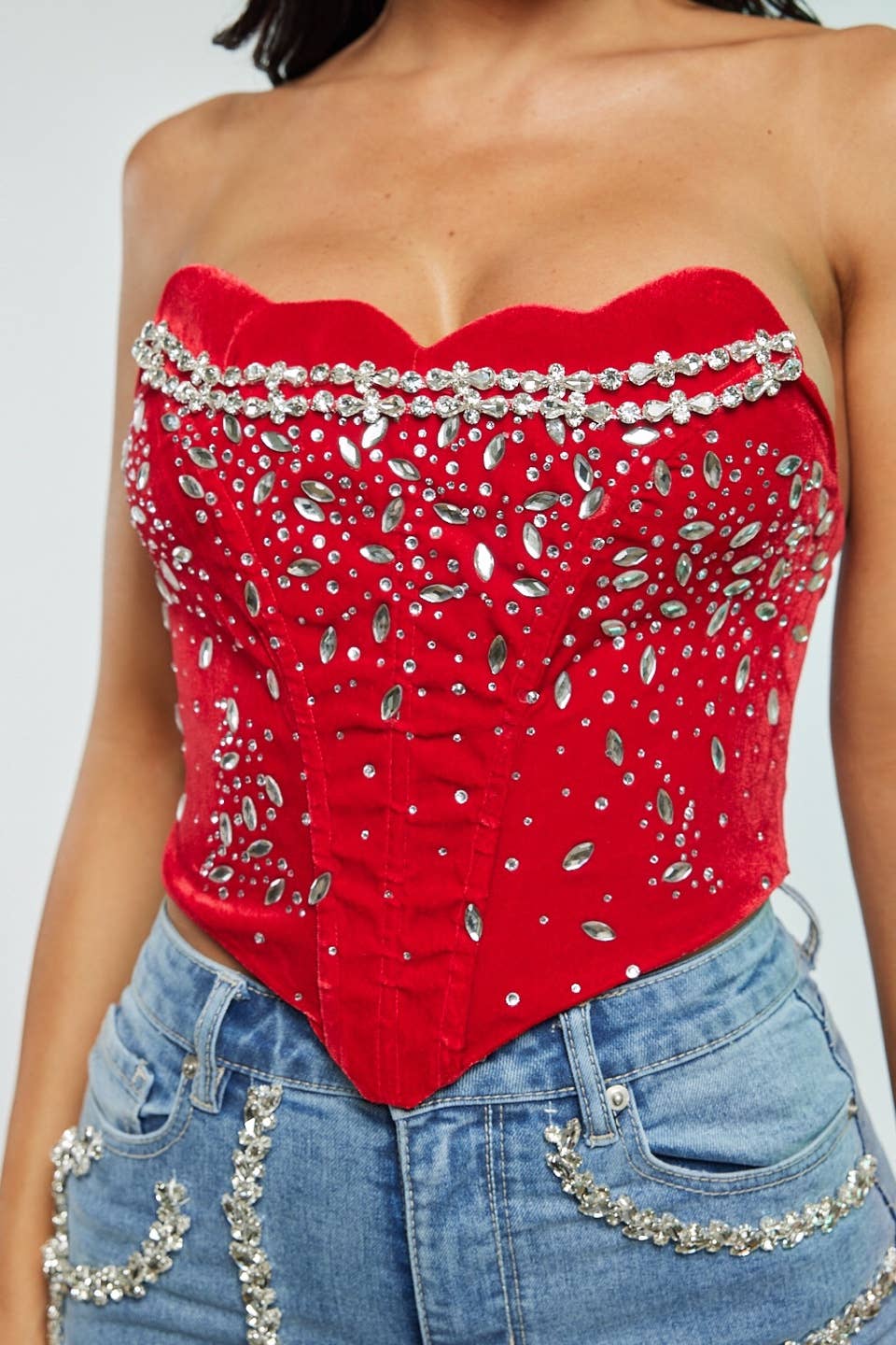Velvet Corset Rhinestones: RED
