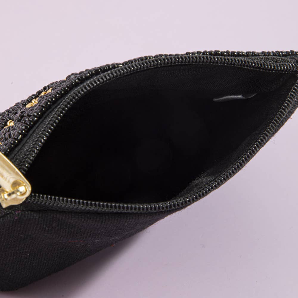 Tequila Money Seed Bead Coin Purse: BLACK