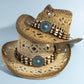 Straw Braided Concho Beaded Strap Cowboy Hat: BR