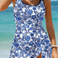 Sky Blue Crossed Back Floral Print swim dress