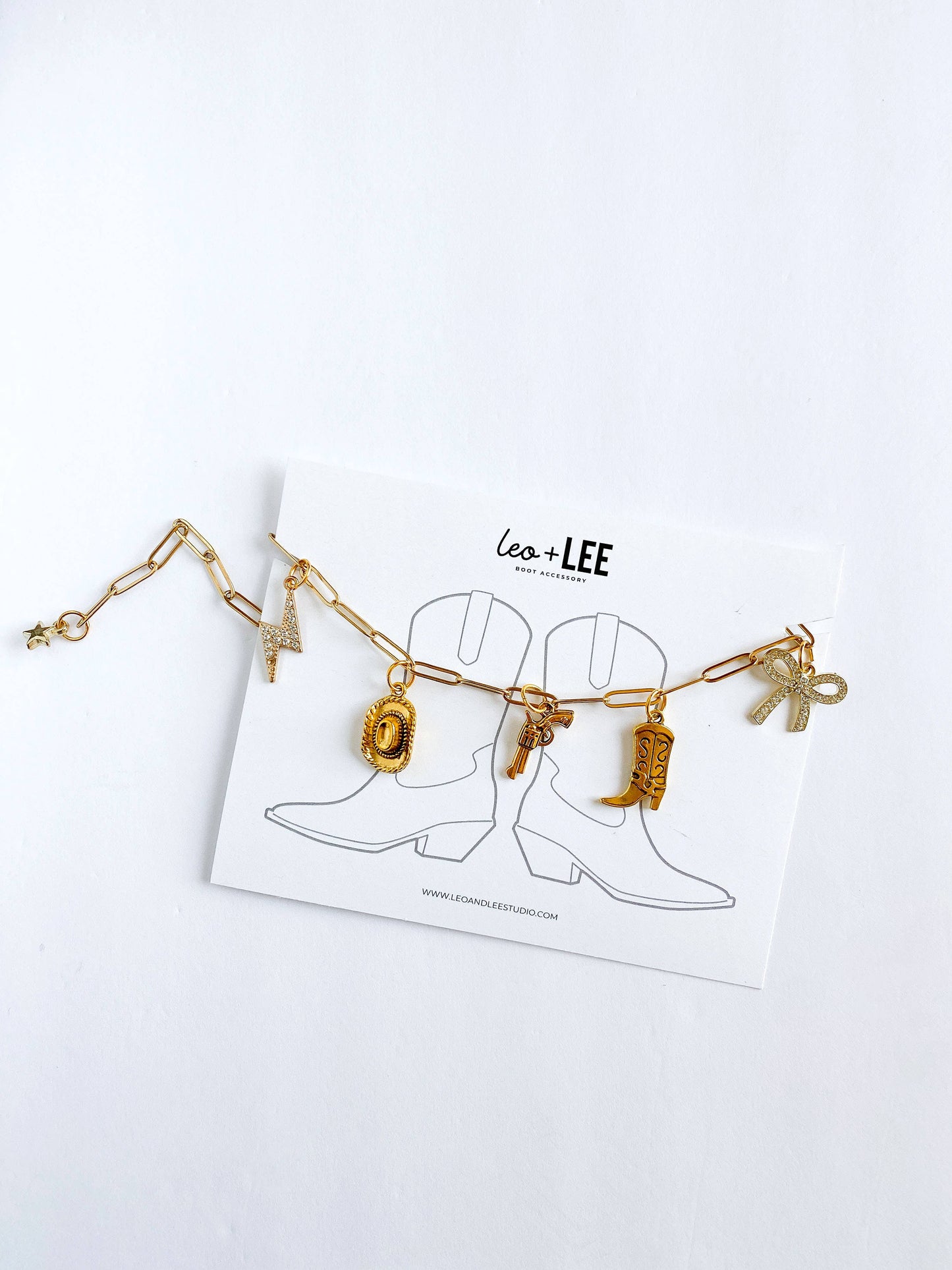 Western Boot Charm Wrap – Gold Chain with Cowgirl Charms: Saddle Up Set