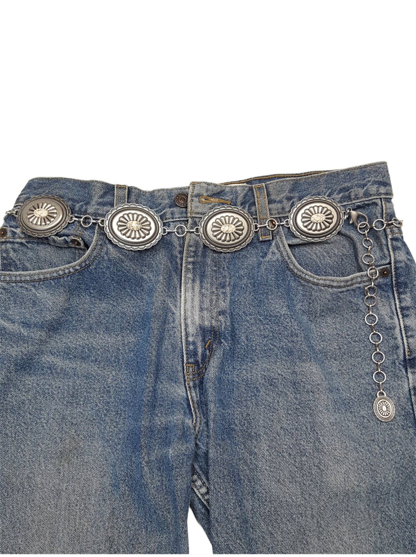 Women's Western Oval Concho Chain Belt with Stones: Cream