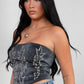 BECKEE CP Vegan Leather Western Rhinestone Corset Top
