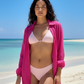 BC2201 Women Long Sleeve Beach Shirt Blouses Cover Up: White