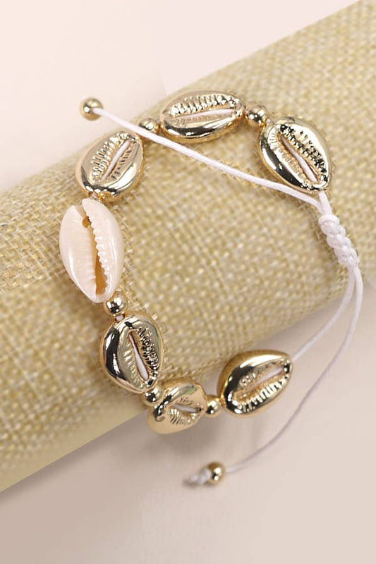 ADJUSTABLE GOLD NATURAL PUKA SHELL BRACELET | 80B174: GOLD