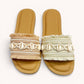 WOVEN FABRIC UPPER WITH EMBELLISHED BEADING DECOR: BEIGE