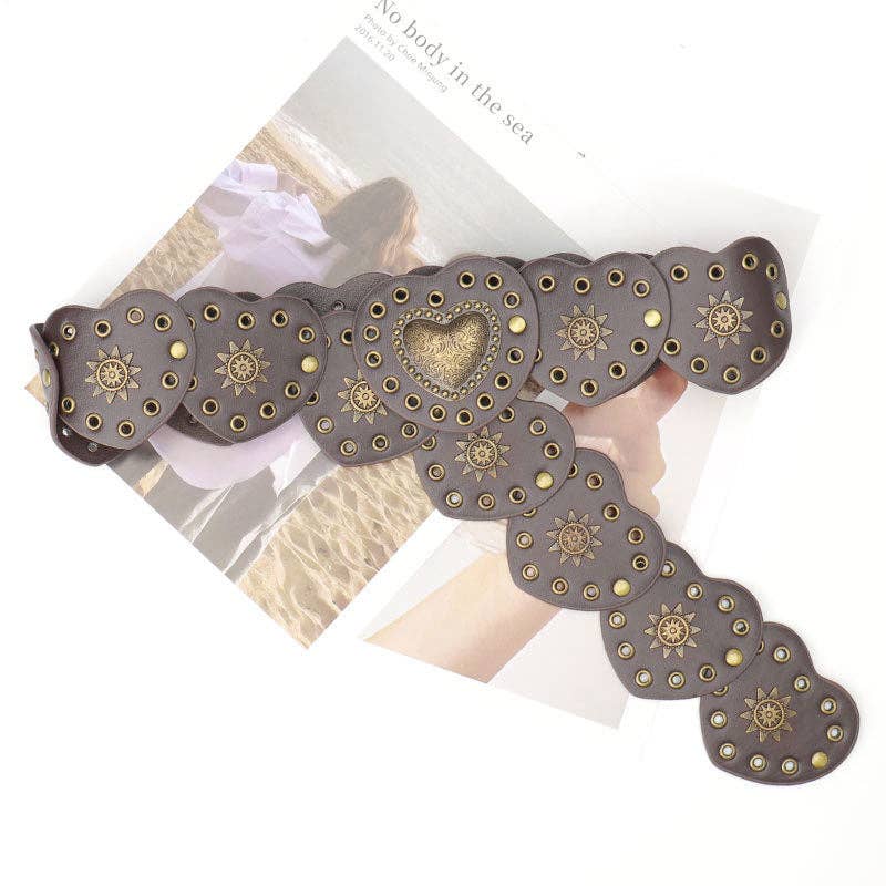 Boho Heart Wide Waist Western Leather Belt