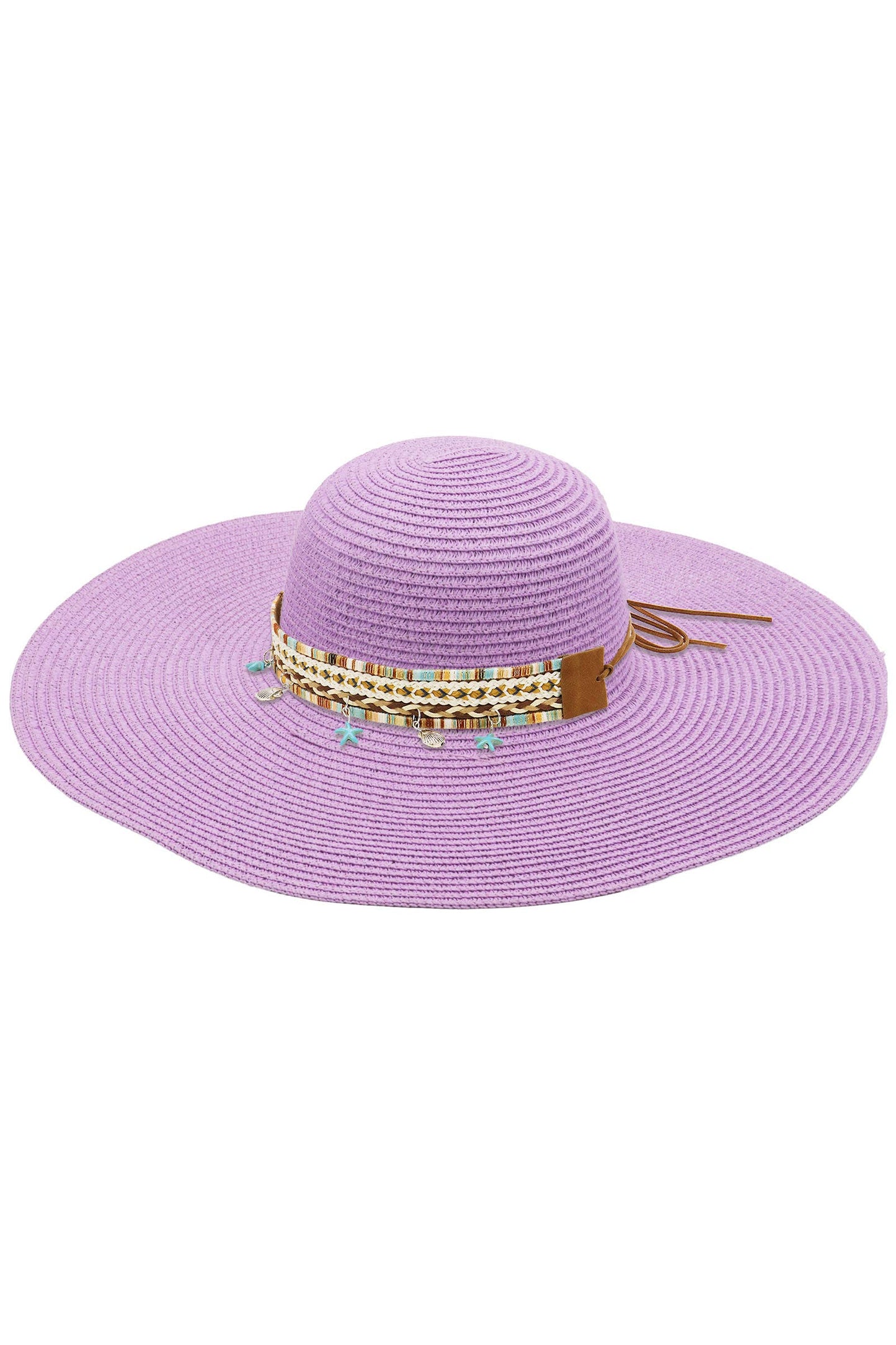 Blue Coastal Starfish Belt Floppy Straw Sun Hat