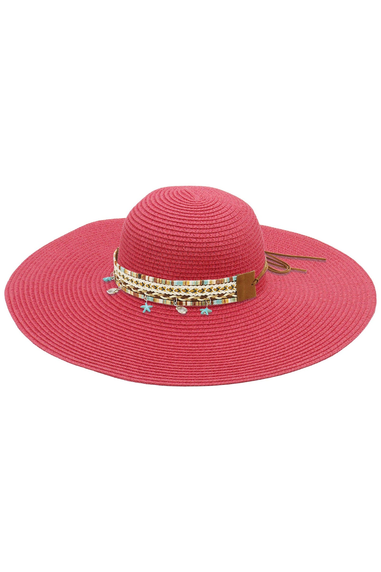 Blue Coastal Starfish Belt Floppy Straw Sun Hat