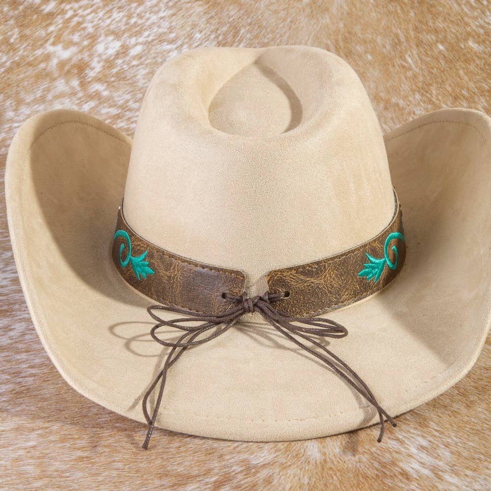 Concho Embroidered Strap Western Cowboy Hat: DBR