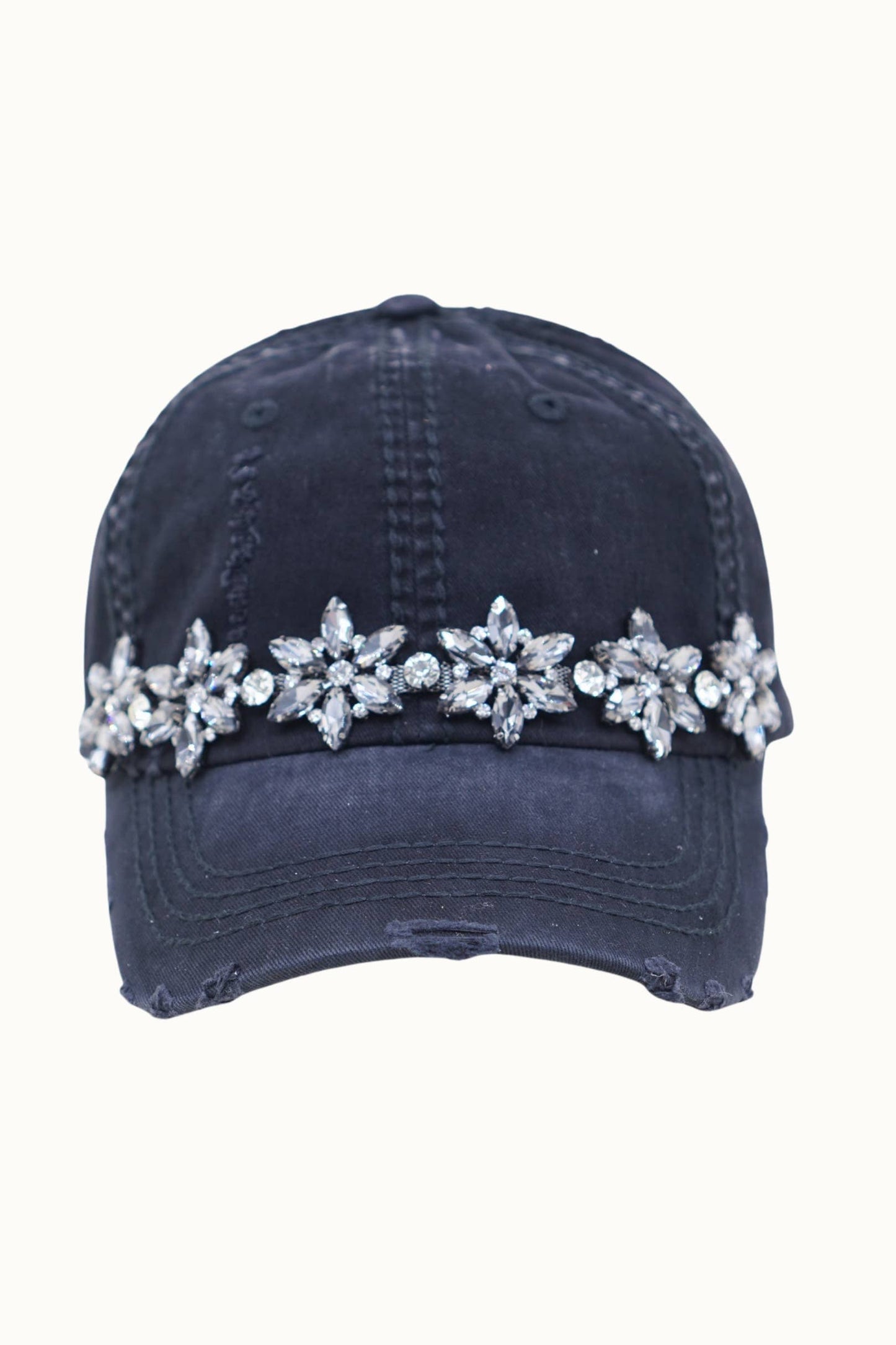 Bejeweled Bling Glitz Distressed Cap, Adjustable: Burnt Orange