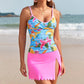 Printed Tankini Top with Scalloped Skirted Swim Bottom