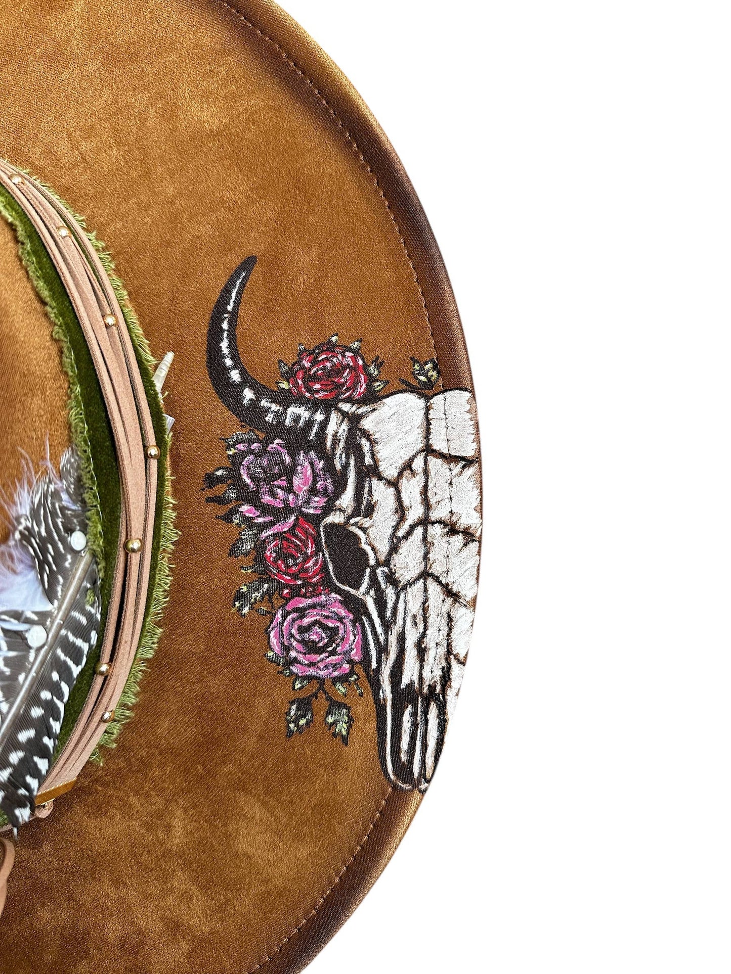 Western Hat Hand painted Bull Skull & Florals
