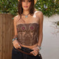 TECOVAS Western Floral Embroidered Strapless Bustier Top: Brown