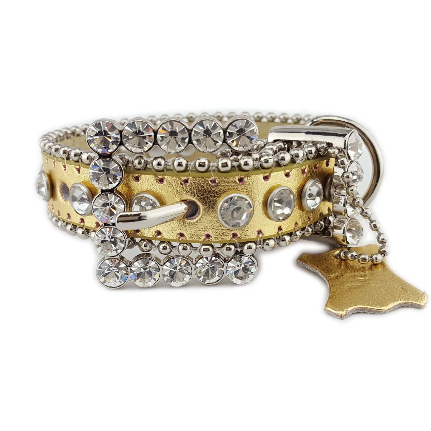 Metallic Leather Crystal Dog Collar