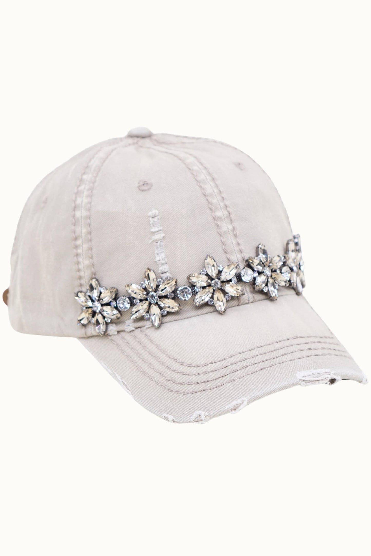 Bejeweled Bling Glitz Distressed Cap, Adjustable: Burnt Orange