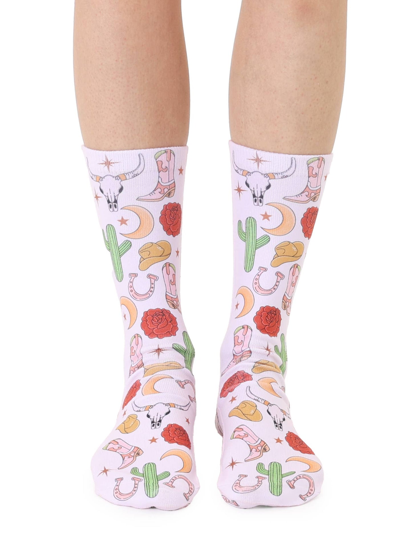 Novelty Graphic Crew Socks - Cowgirl Whimsy - Pink