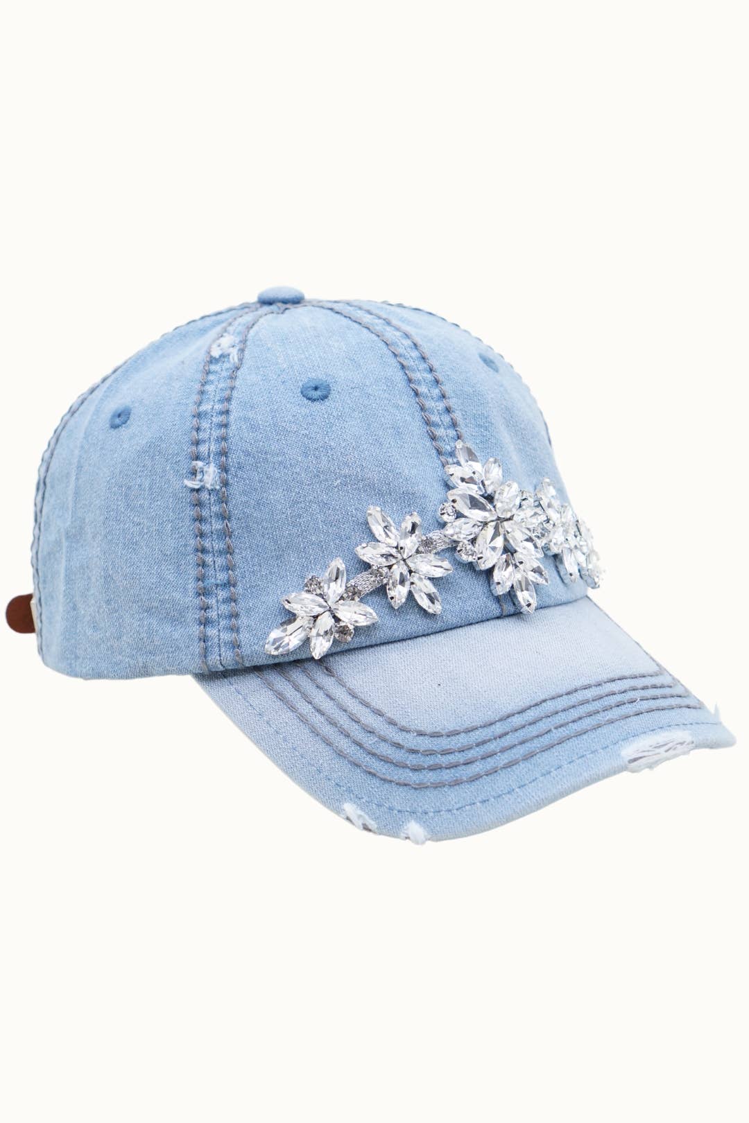 Denim Cotton Dad Cap with Bejewelled Glitz