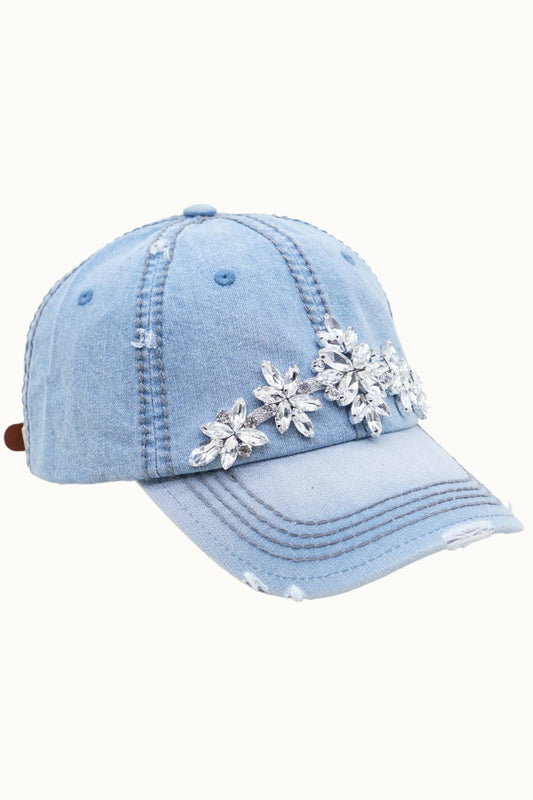 Denim Cotton Dad Cap with Bejewelled Glitz
