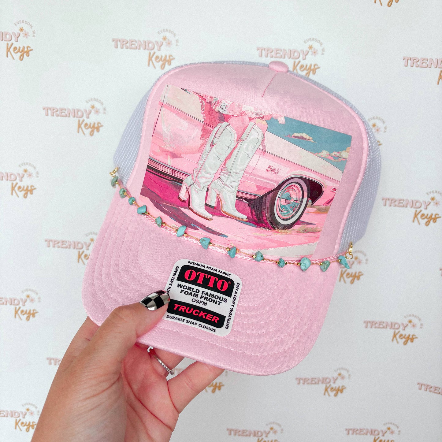 Pretty Pink Cowgirl Trucker Hat : With Chain
