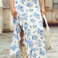Boho Floral High Waist Ruffle Split Maxi Skirt