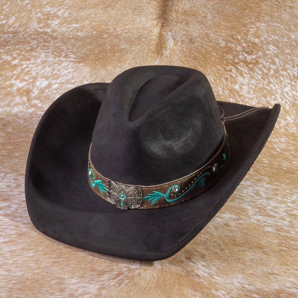 Concho Embroidered Strap Western Cowboy Hat: DBR