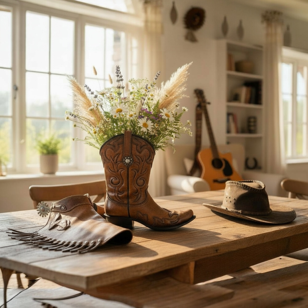 COWBOY BOOT VASE BROWN