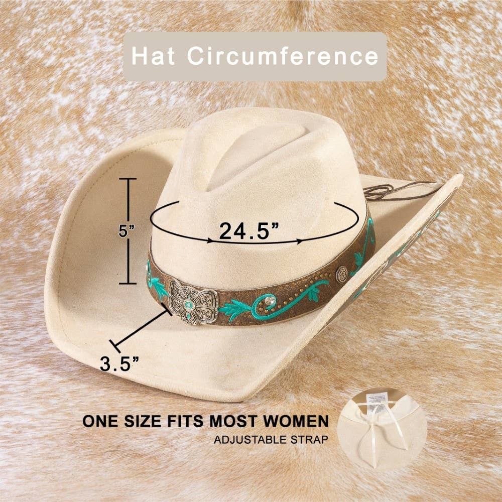 Concho Embroidered Strap Western Cowboy Hat: DBR