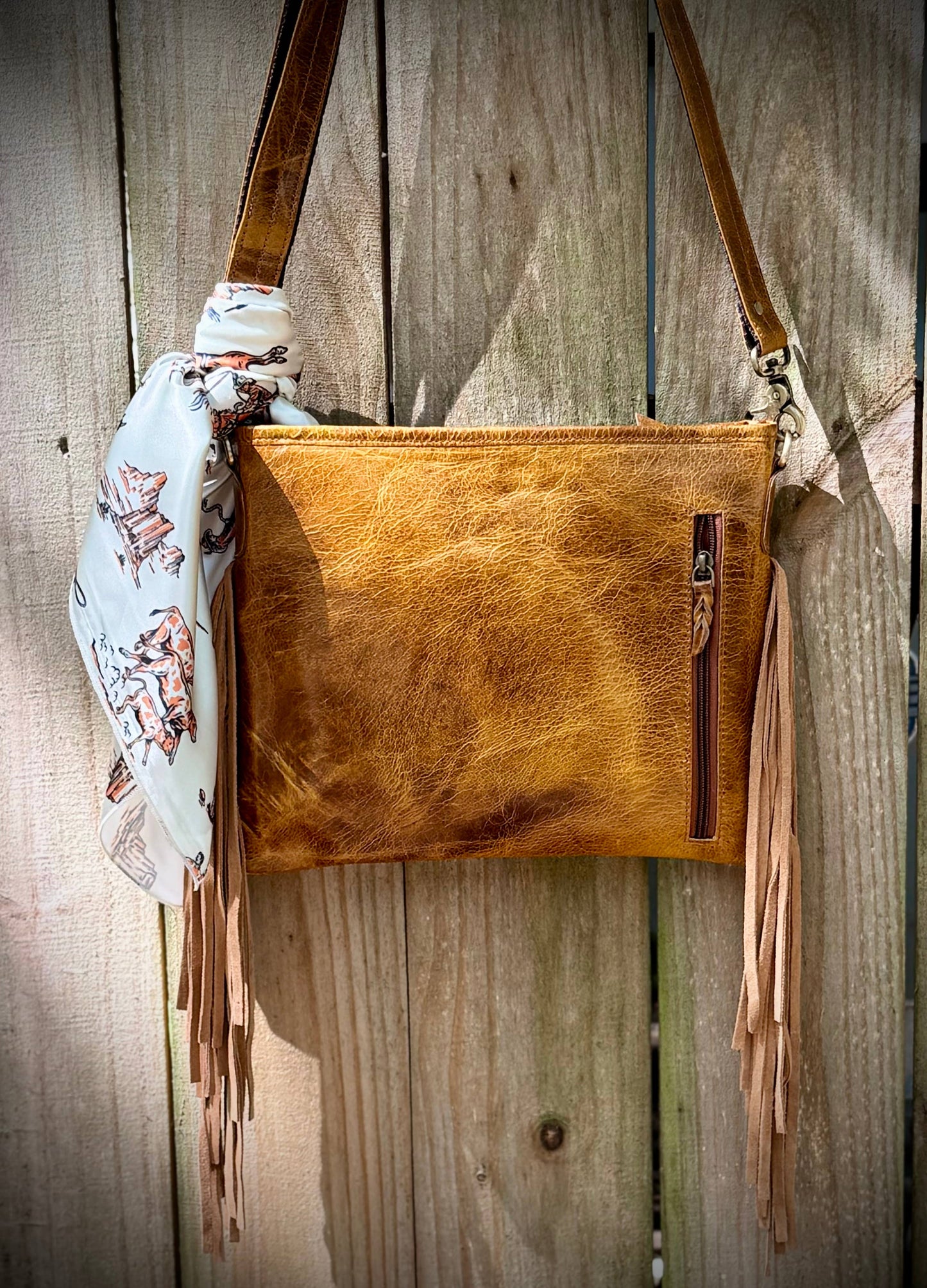 Upcycled LV Cowhide Leather Checkered Crossbody Bag Western 