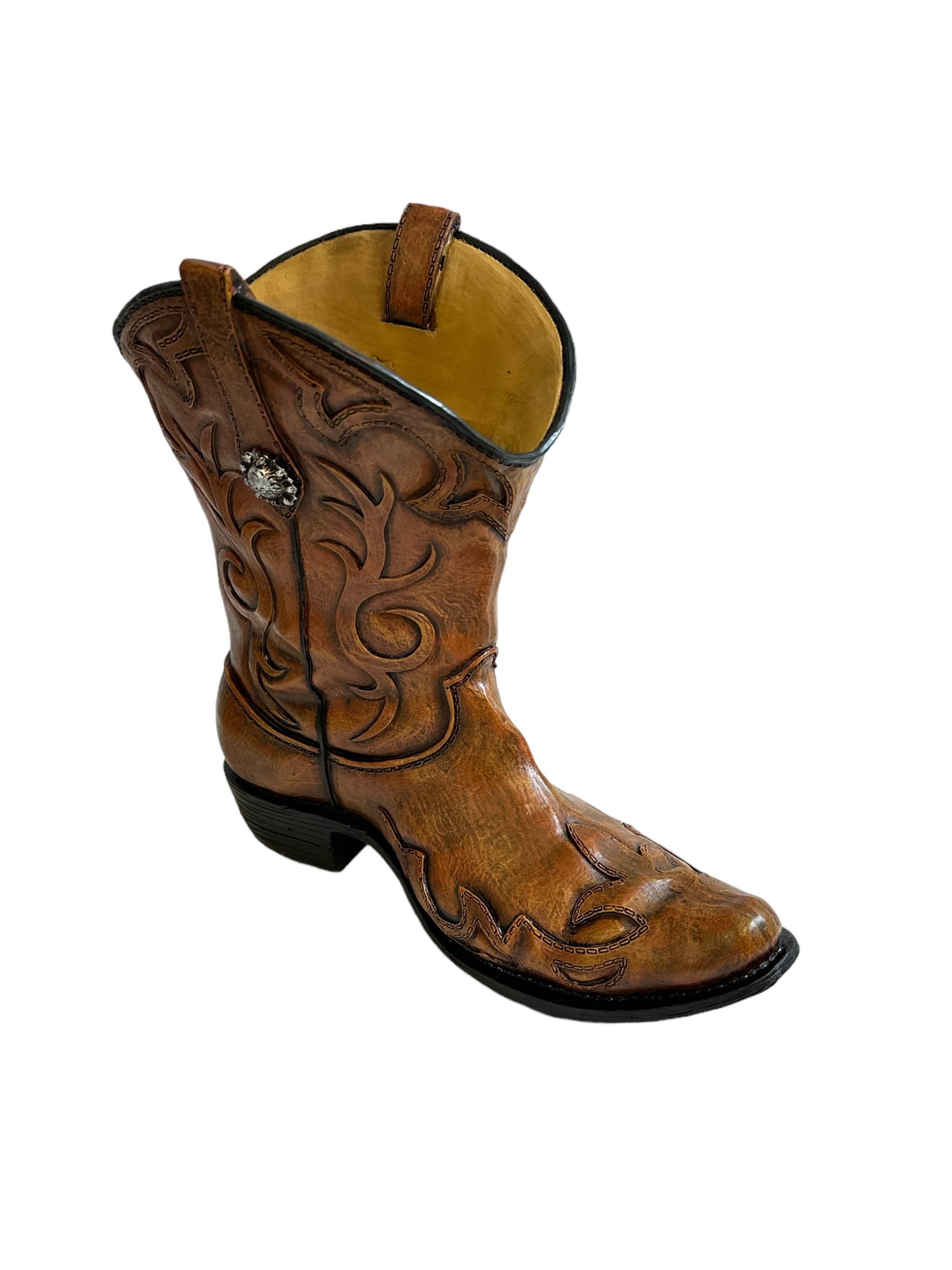 COWBOY BOOT VASE BROWN