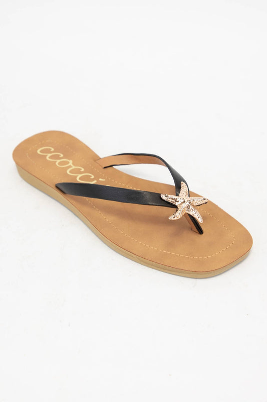 MISTY GOLDEN STARFISH DECOR  STRAP SANDAL: BLACK