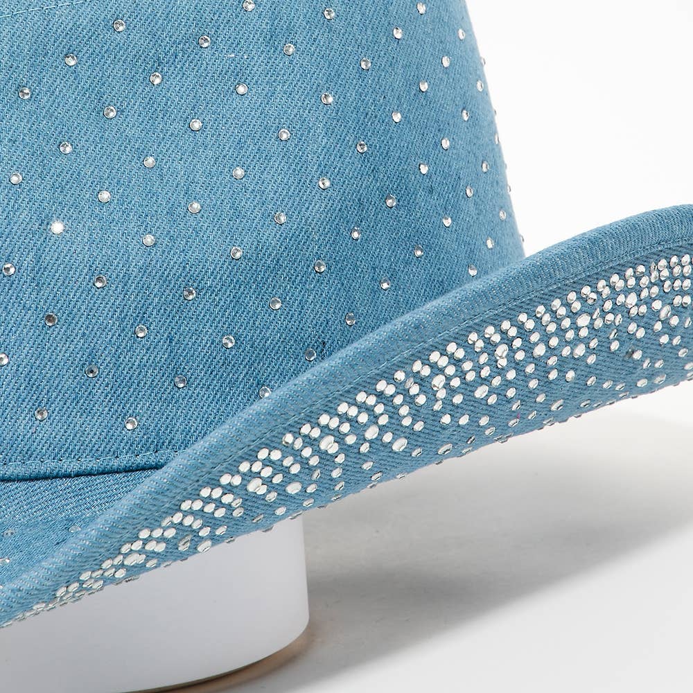 Rhinestone Studded Denim Cowboy Hat: DN