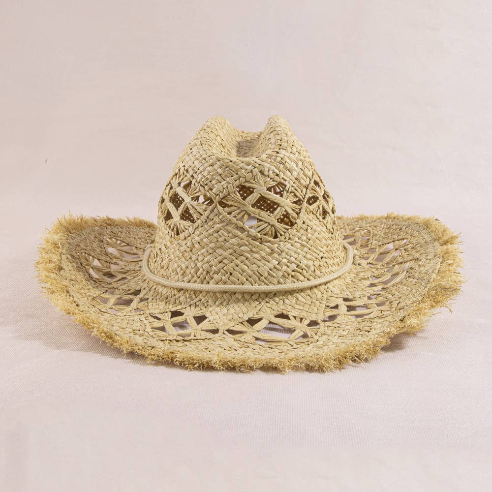 Frayed Edge Open Weave Straw Cowboy Hat: IV