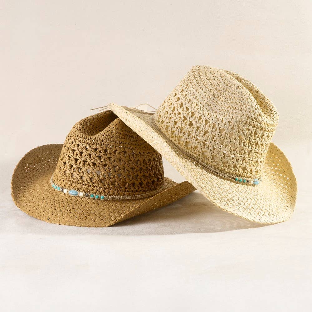 Braided Beads Straw Cowboy Hat