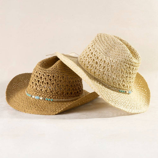 Braided Beads Straw Cowboy Hat