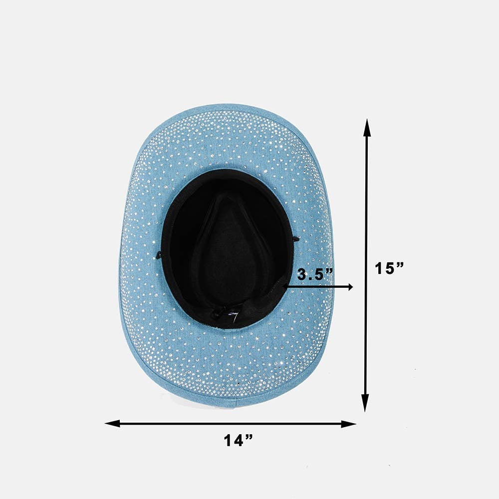 Rhinestone Studded Denim Cowboy Hat: DN