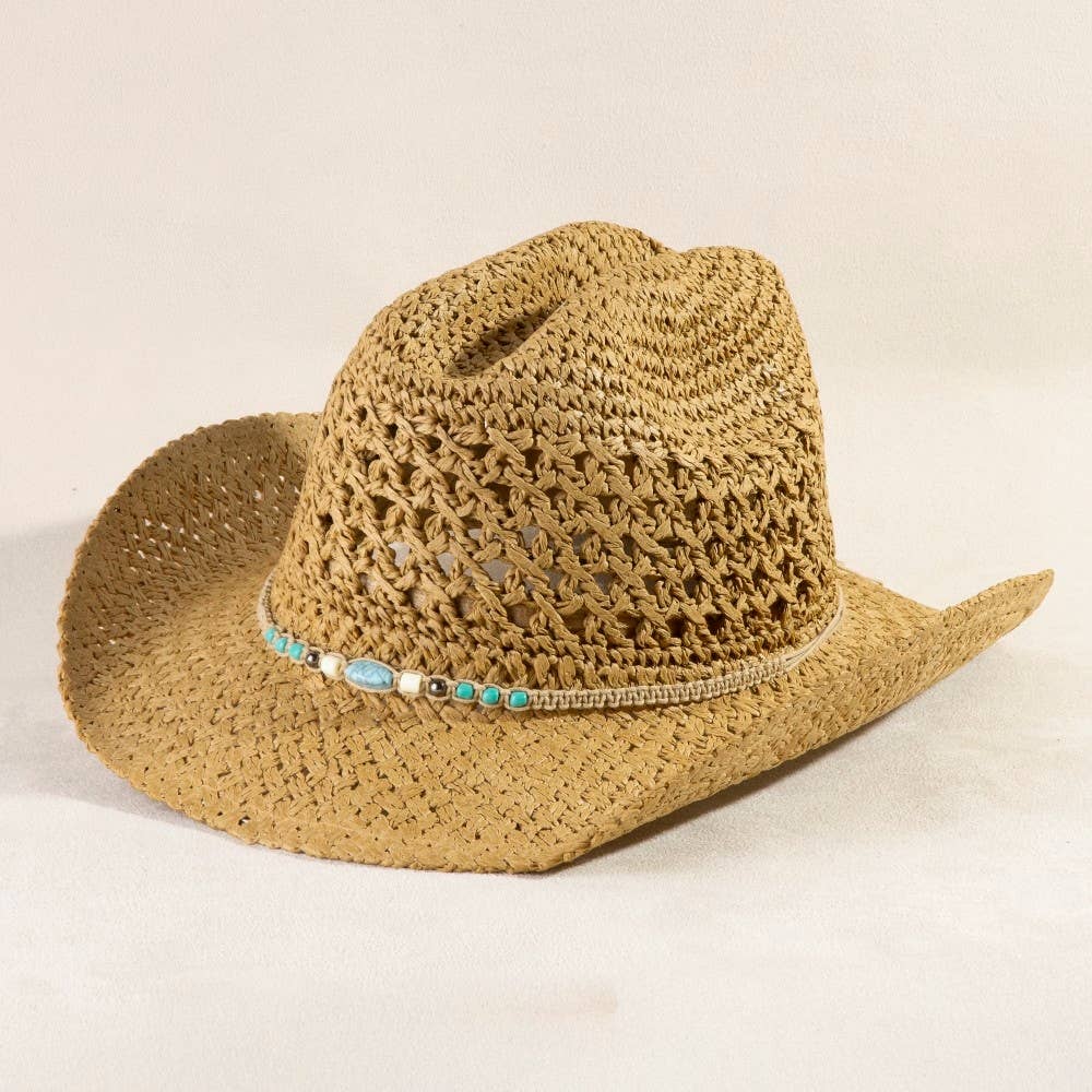 Braided Beads Straw Cowboy Hat