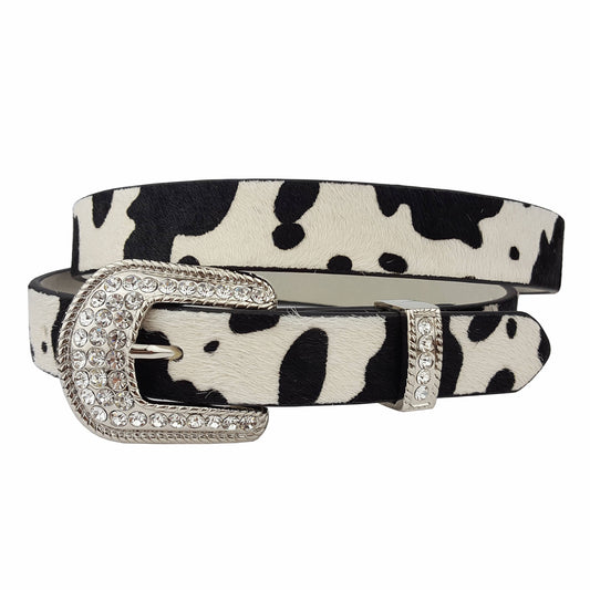 Western Crystal Buckle and Loop w. Genuine Cow Hair Belt