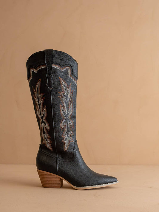 The Ainsley Black | Embroidered Cowboy Western Boot: Black