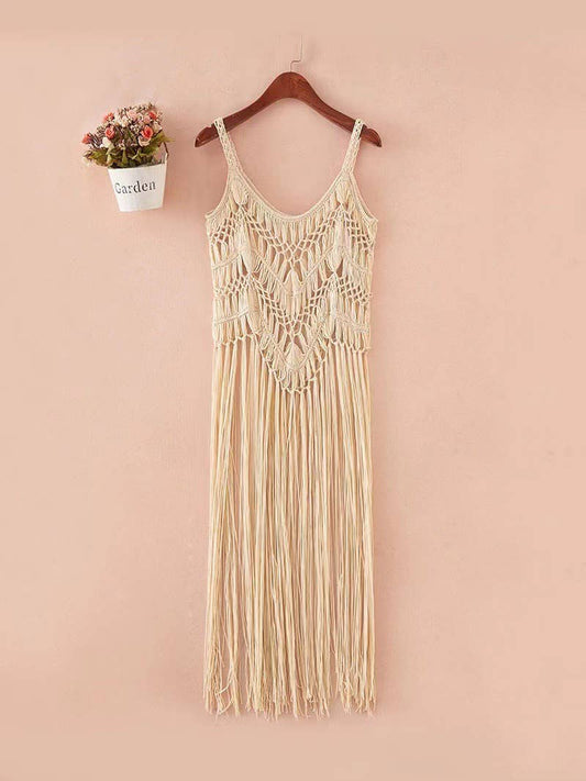 Lace Crochet Tassel Cami Dress: / Missy / One Size