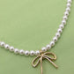 PEARL CHAIN BOW CHARM NECKLACE | 80N342: Gold