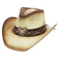 Heart Bling Rhinestone Belt Ombre Straw Cowboy Hat: Beige