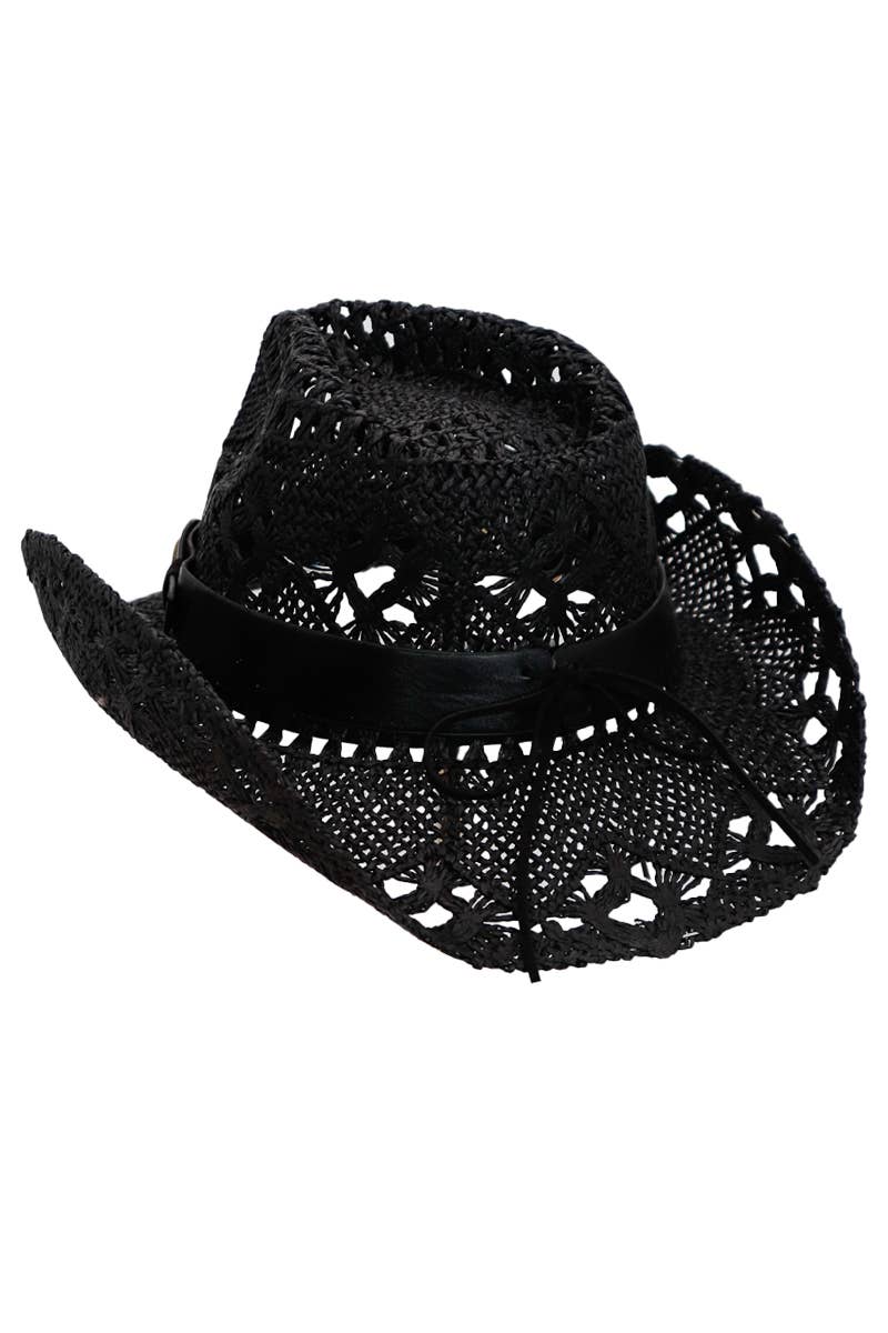 Longhorn Monochrome Belt Crochet Woven Cowboy Hat: Hot Pink